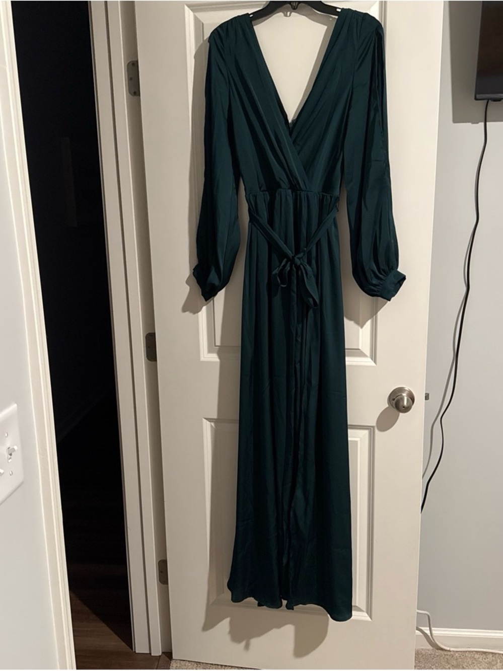 Fashion Nova Deep Green Long Sleeve Maxi Wrap Dress